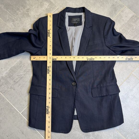J Crew Womens Solid Navy Blue 100% Linen Regent Blazer Jacket Altered Size 12 - Picture 7 of 15